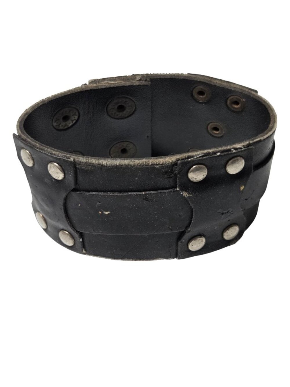 Black Leather Studded Cuff Bracelet Punk Biker Rock Goth Y2K Snap Closure